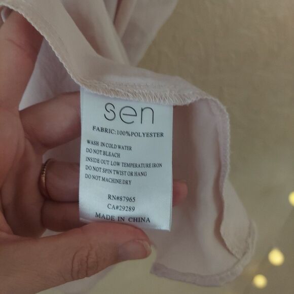 Sen Flowy Blush Pink Blouse Tie Neck One Size - Picture 4 of 9